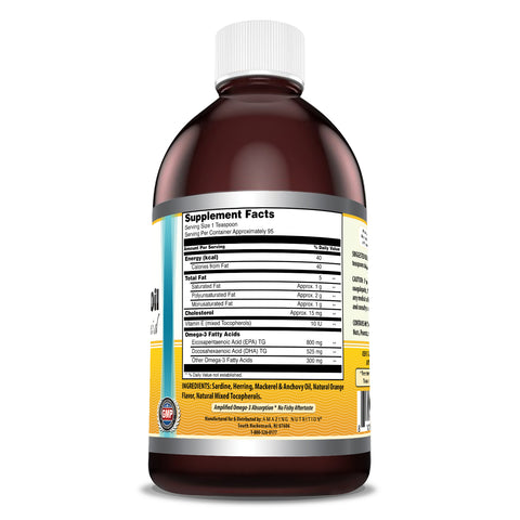 Image of Amazing Omega Norwegian Fish Oil | 16 Fl. Oz. Liquid | Orange Flavor