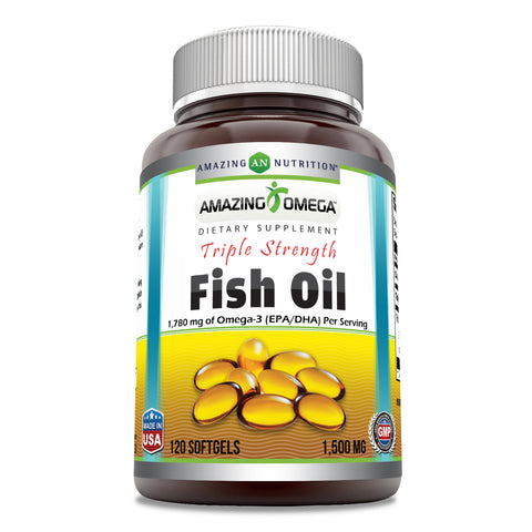 Image of Amazing Omega Triple Strength Fish Oil | 1500 Mg Per Serving | 120 Softgels
