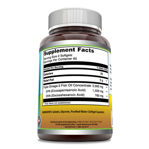 Image of Amazing Omega Triple Strength Fish Oil | 1500 Mg Per Serving | 120 Softgels