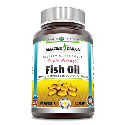 Image of Amazing Omega Triple Strength Fish Oil | 1360 Mg | 120 Softgels | Lemon Flavor