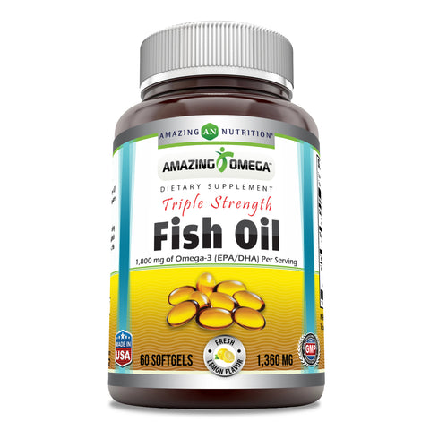 Image of Amazing Omega Triple Strength Fish Oil | 1360 Mg | 60 Softgels | Lemon Flavor
