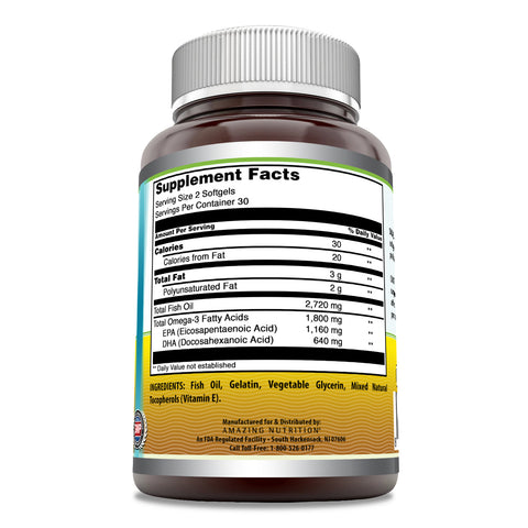 Image of Amazing Omega Triple Strength Fish Oil | 1360 Mg | 60 Softgels | Lemon Flavor