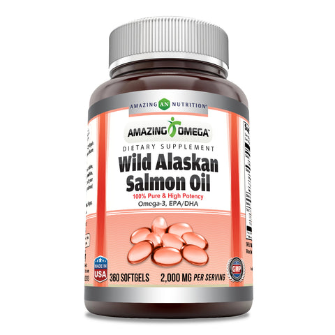 Image of Amazing Omega Wild Alaskan Salmon Oil | 2000 Mg per Serving | 360 Softgels
