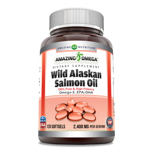Amazing Omega Wild Alaskan Salmon Oil  | 2400 Mg Per Serving | 120 Softgels