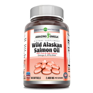 Amazing Omega Wild Alaskan Salmon Oil | 2400 Mg Per Serving | 60 Softgels