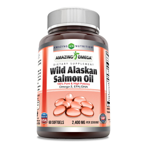 Image of Amazing Omega Wild Alaskan Salmon Oil | 2400 Mg Per Serving | 60 Softgels