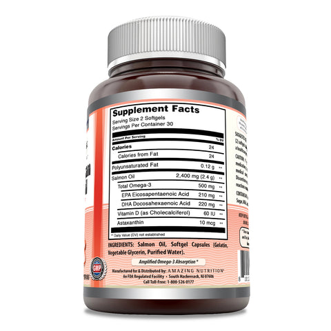 Image of Amazing Omega Wild Alaskan Salmon Oil | 2400 Mg Per Serving | 60 Softgels
