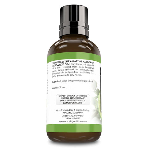 Image of Amazing Aroma Bergamot Essential Oil -2 oz. Bottle -100% Pure, Undiluted Therapeutic Grade Oils - Ideal for Aromatherapy Revitalizing - Great Quality Great Value!