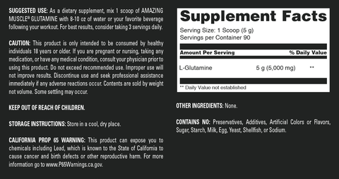 Image of Amazing Muscle L-Glutamine Powder | Unflavored | 90 Servings | 1 Lb