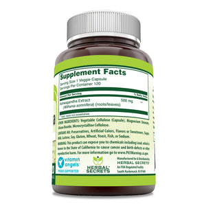 Herbal Secrets Ashwagandha Extract | 500 Mg | 120 Veggie Capsules