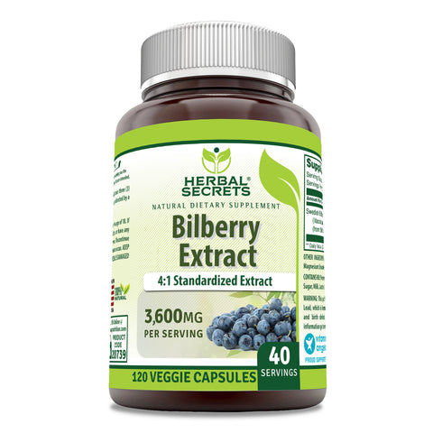 Image of Herbal Secrets Bilberry Extract | 3600 Mg per Serving | 120 Veggie Capsules