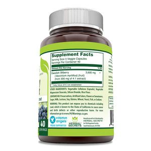 Herbal Secrets Bilberry Extract | 3600 Mg | 120 Capsules