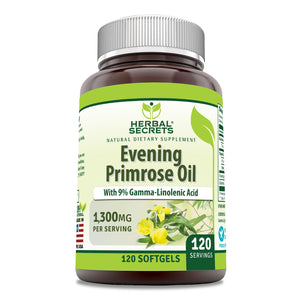 Herbal Secrets Evening Primrose Oil Supplement,  9% GLA | 1300 Mg | 120 Softgels -