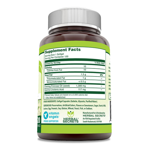 Image of Herbal Secrets Evening Primrose Oil Supplement,  9% GLA | 1300 Mg | 120 Softgels -