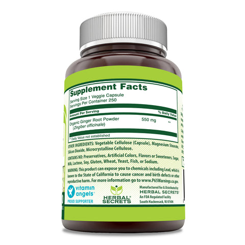 Image of Herbal Secrets Ginger Root | 550 Mg | 250 Veggie Capsules