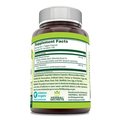 Image of Herbal Secrets Ginkgo Biloba (Double Strength) | 120 Mg | 120 Veggie Capsules