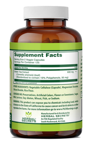 Image of Herbal Secrets Green Tea Extract 630 Mg per Serving | 250 Veggie Capsules