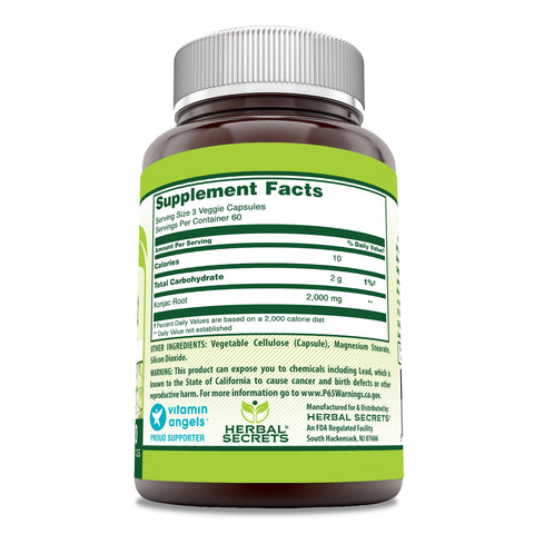 Image of Herbal Secrets Konjac Root | 2000 Mg per Serving | 180 Veggie Capsules