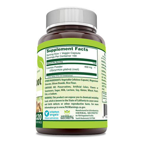 Image of Herbal Secrets Licorice Root | 450 Mg | 100 Veggie Capsules