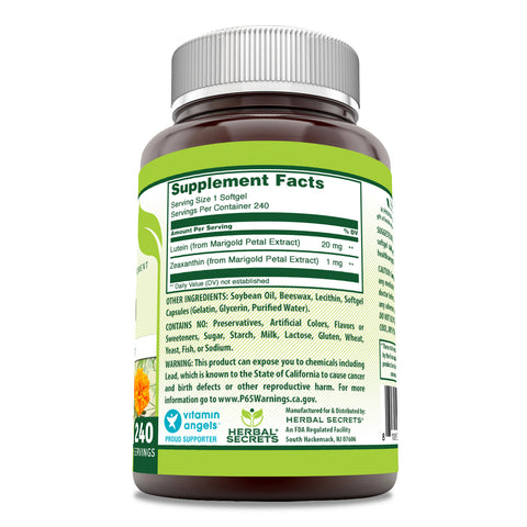 Image of Herbal Secrets Lutein with Zeaxanthin | 20 Mg | 240 Softgels