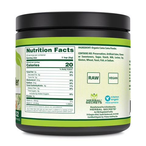 Image of Herbal Secrets Camu Camu Powder | 4 Oz | 5 Grams per Serving | 22 Servings | USDA Organic