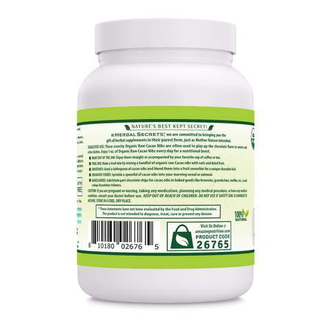 Image of Herbal Secrets Raw Cacao Nibs | 16 Oz | 28 Grams per Serving | 16 Servings | USDA Organic