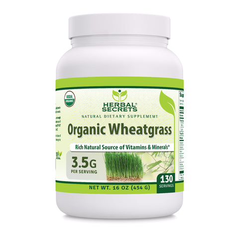 Image of Herbal Secrets Wheatgrass Powder | 16 Oz | 3.5 Grams per Serving | 130 Servings | USDA Organic