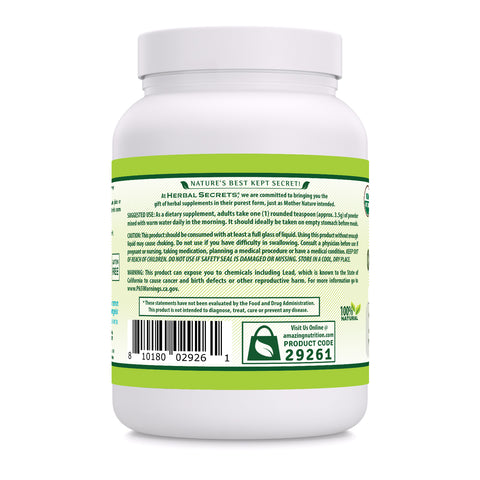 Image of Herbal Secrets Wheatgrass Powder | 16 Oz | 3.5 Grams per Serving | 130 Servings | USDA Organic