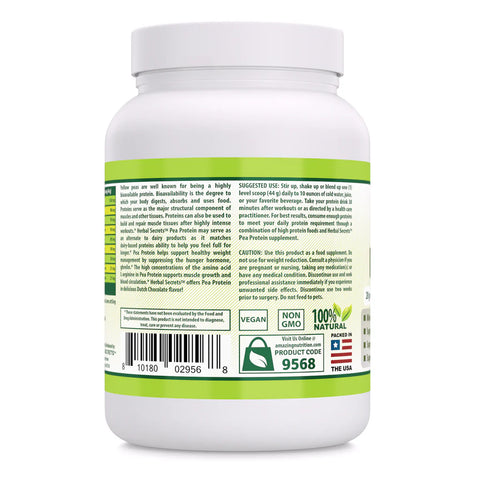 Image of Herbal Secrets Pea Protein | Dutch Chocolate Flavor | 2 Lb | 28 Grams Protein | 21 Servings