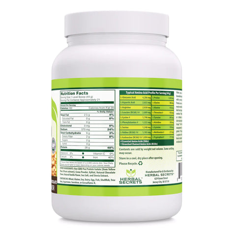 Image of Herbal Secrets Pea Protein | Dutch Chocolate Flavor | 2 Lb | 28 Grams Protein | 21 Servings