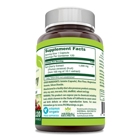 Image of Herbal Secrets Tart Cherry Extract | 1000 Mg | 120 Capsules