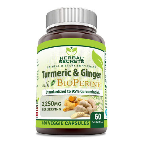 Image of Herbal Secrets Turmeric & Ginger with BioPerine | 2250 Mg per Serving | 180 Veggie Capsules