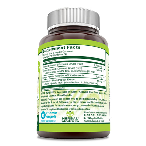 Image of Herbal Secrets Turmeric & Ginger with BioPerine | 2250 Mg per Serving | 180 Veggie Capsules