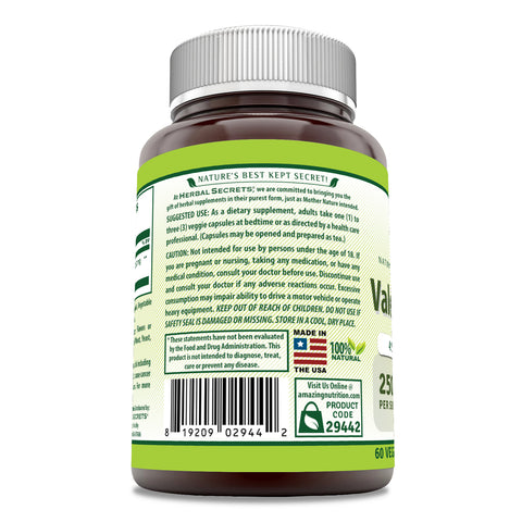 Image of Herbal Secrets Valerian Root Extract | 250 Mg | 60 Veggie Capsules