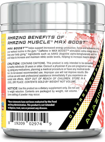 Image of Amazing Muscle Max Boost Pre-Workout Formula | Cherry Lemonade Flavor | 432 G | 60 Servings | 7.2 Grams per Serving