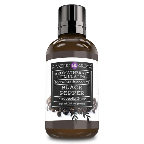 Image of Amazing Aroma Black Pepper Essential Oil 2 Oz. Bottle 100% Pure, Undiluted Therapeutic Grade Oils Great For Aromatherapy Stimulating Massages & For Aromatherapy Diffusers