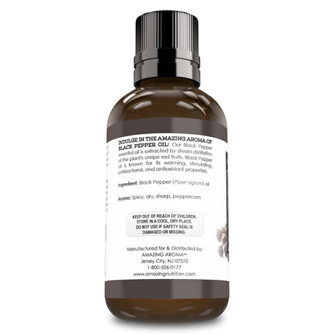 Image of Amazing Aroma Black Pepper Essential Oil 2 Oz. Bottle 100% Pure, Undiluted Therapeutic Grade Oils Great For Aromatherapy Stimulating Massages & For Aromatherapy Diffusers