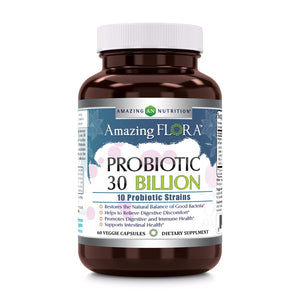 Amazing Flora Probiotic | 30 Billion 10 Probiotic Strains | 60 Veggie Capsules