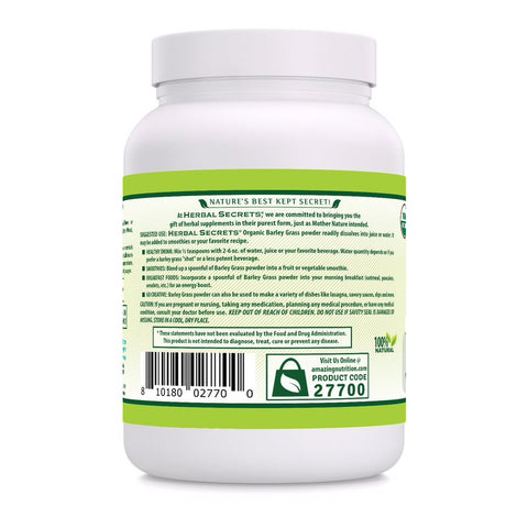 Image of Herbal Secrets Barley Grass Powder | 16 Oz | 7 Grams per Serving | 64 Servings | USDA Organic