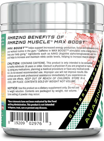 Image of Amazing Muscle Max Boost Pre-Workout Formula | Watermelon Flavor | 60 Servings | 7.2 Grams per Serving
