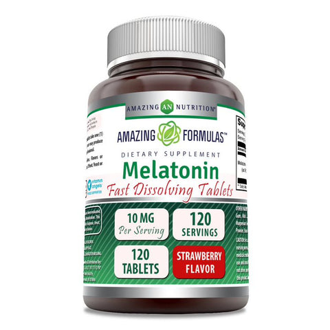 Image of Amazing Formulas Melatonin Quick Dissolve | 10 Mg | 120 Tablets | Strawberry Flavor