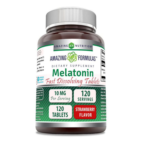Image of Amazing Formulas Melatonin | 10 Mg | 120 Fast Dissolving Tablets | Strawberry Flavor