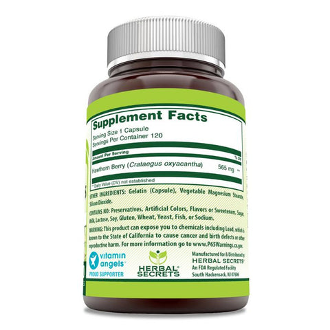 Image of Herbal Secrets Hawthorn Berries | 565 Mg | 120 Capsules