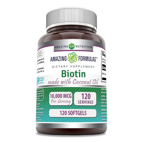 Image of Amazing Formulas Biotin Made with Coconut Oil | 10,000 Mcg | 120 Softgels