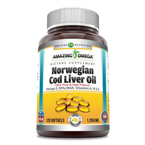 Amazing Omega Norwegian Cod Liver Oil  | 1250 Mg | 120 Softgels | Lemon Flavor