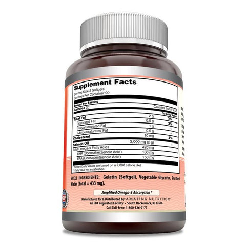 Image of Amazing Omega Wild Alaskan Salmon Oil | 2000 Mg Per Serving | 180 Softgels