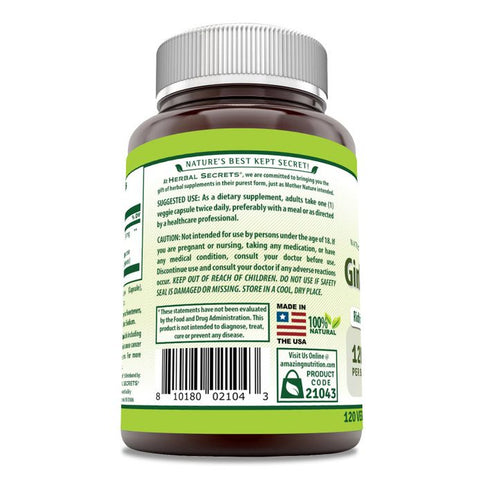 Image of Herbal Secrets Ginkgo Biloba Supplement | 120 Mg | 120 Capsules