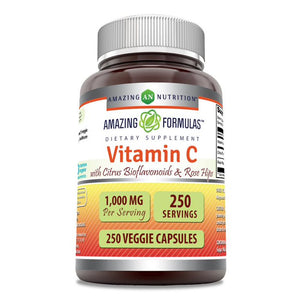Amazing Formulas Vitamin C with Rose Hips & Citrus Bioflavonoids | 1000 Mg | 250 Veggie Capsules