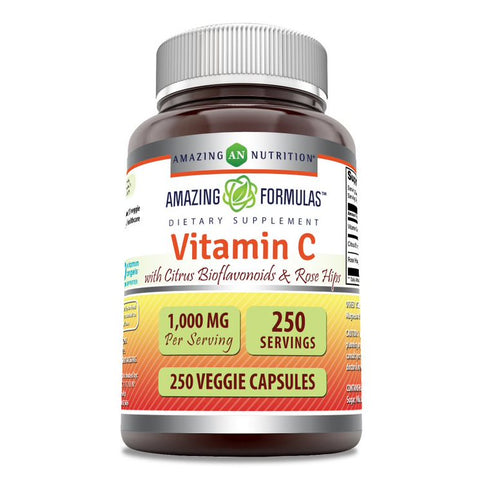 Image of Amazing Formulas Vitamin C (Ascorbic Acid) with Rose Hips & Citrus Bioflavonoids | 1000 Mg | 250 Vegetarian Capsules