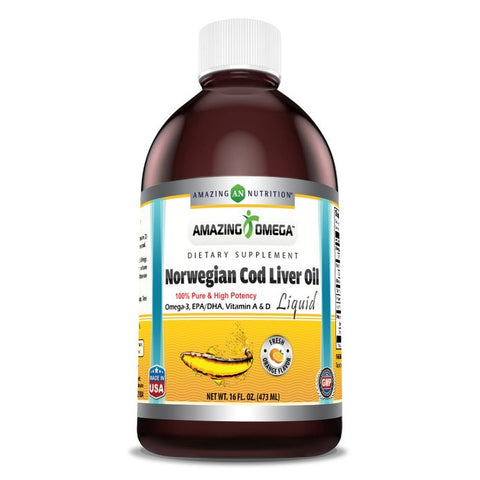 Image of Amazing Omega Norwegian Cod Liver Oil | 16 Fl. Oz. Liquid | Orange Flavor